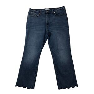 Crown and Ivy Jeans Womens Size 12 Denim Blue High Rise Flare Crop Scalloped Hem